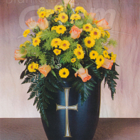 Urne mit Blumenschmuck