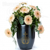 Urne mit Blumenschmuck