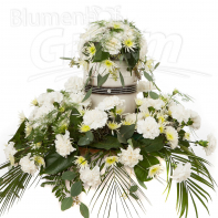 Urne mit Blumenschmuck